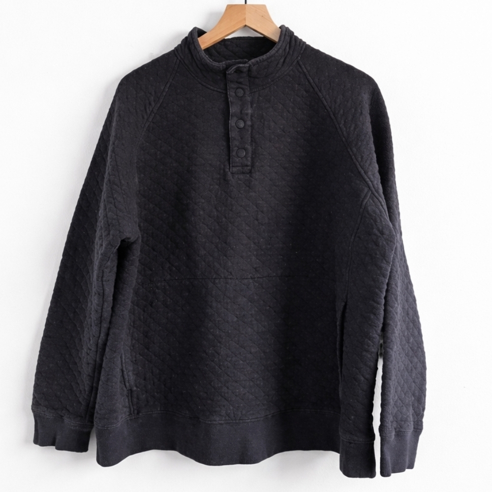 Eddie Bauer Quilted Pullover Sweatshirt Men's XL Dark Gray Snap Mock Neck Casual